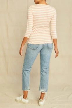 Cara 3/4 Sleeve Reverie Knit Tee - Rose And Ivory -Outlet Sleek Vest Store 0048 3 4 Slv Cara Paris Stripe Rose Ivory 3577 web 8ce05924 8061 4725 8604 776d356333f4