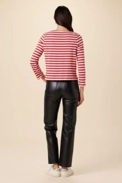 Cecelia Long Sleeve Reverie Knit Tee - Zinnia And Ivory -Outlet Sleek Vest Store 0052 LS Cecelia Zinnia Ivory Stripe 3