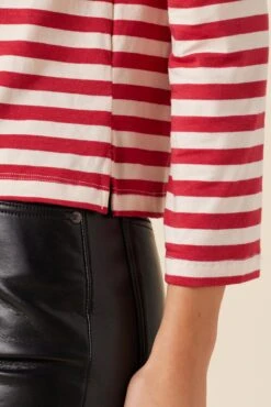 Cecelia Long Sleeve Reverie Knit Tee - Zinnia And Ivory -Outlet Sleek Vest Store 0052 LS Cecelia Zinnia Ivory Stripe 4