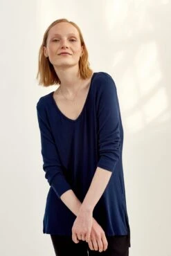 Celine 3/4 Sleeve Dream Rib Tee - Ocean -Outlet Sleek Vest Store 0069 Celine Navy 1855 web cb737f58 0cda 4c23 9449 2a7033ce3bf9