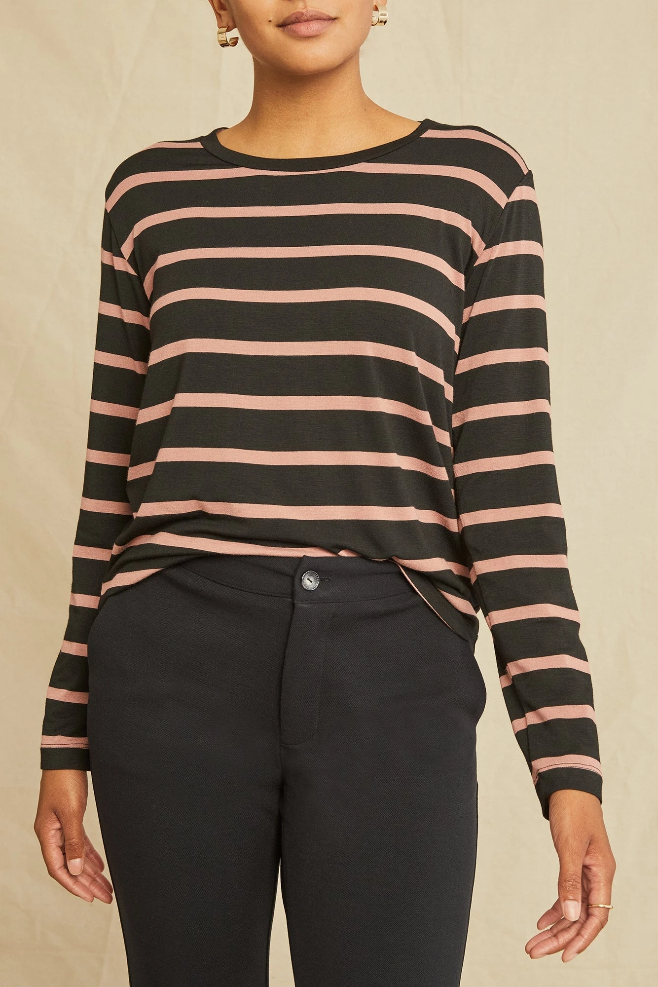 Berkeley Long Sleeve Dream Knit Tee - Black And Quartz