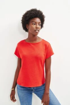 Chessa Scallop Knit Tee - Carmine -Outlet Sleek Vest Store 0392 Chessa Carmine 2435 web 8fbac6ba 1b0b 4333 bea9 9000beb79046