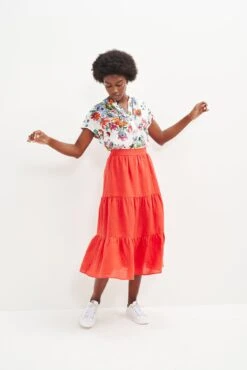 Jill Linen Skirt - Carmine -Outlet Sleek Vest Store 0404 Jill Carmine 2283 web