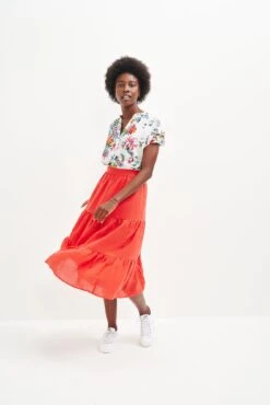 Jill Linen Skirt - Carmine -Outlet Sleek Vest Store 0404 Jill Carmine 2289 web