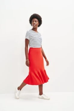 Melia Scallop Knit Skirt - Carmine