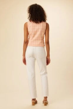 Kinsley Upcycled Top - Pink Peach Plaid 6 Kinsley Upcycled Top - Pink Peach Plaid -Outlet Sleek Vest Store 0531 Kinsley Pink Peach Plaid 3