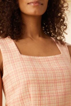 Kinsley Upcycled Top - Pink Peach Plaid 7 Kinsley Upcycled Top - Pink Peach Plaid -Outlet Sleek Vest Store 0531 Kinsley Pink Peach Plaid 4