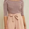 Amela 3/4 Sleeve Reverie Knit Tee - Maple Rose Stripe