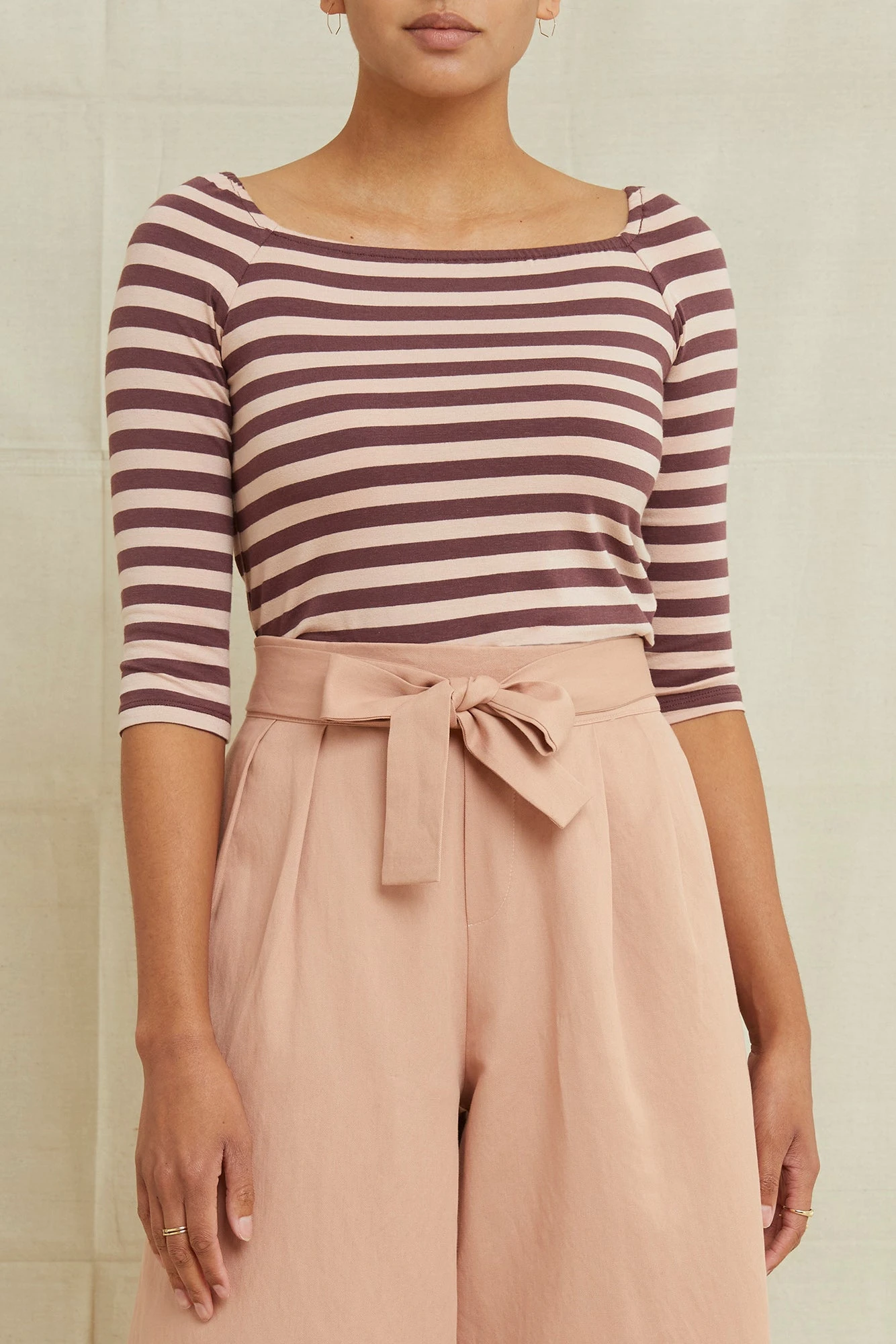 Amela 3/4 Sleeve Reverie Knit Tee - Maple Rose Stripe 1 Amela 3/4 Sleeve Reverie Knit Tee - Maple Rose Stripe