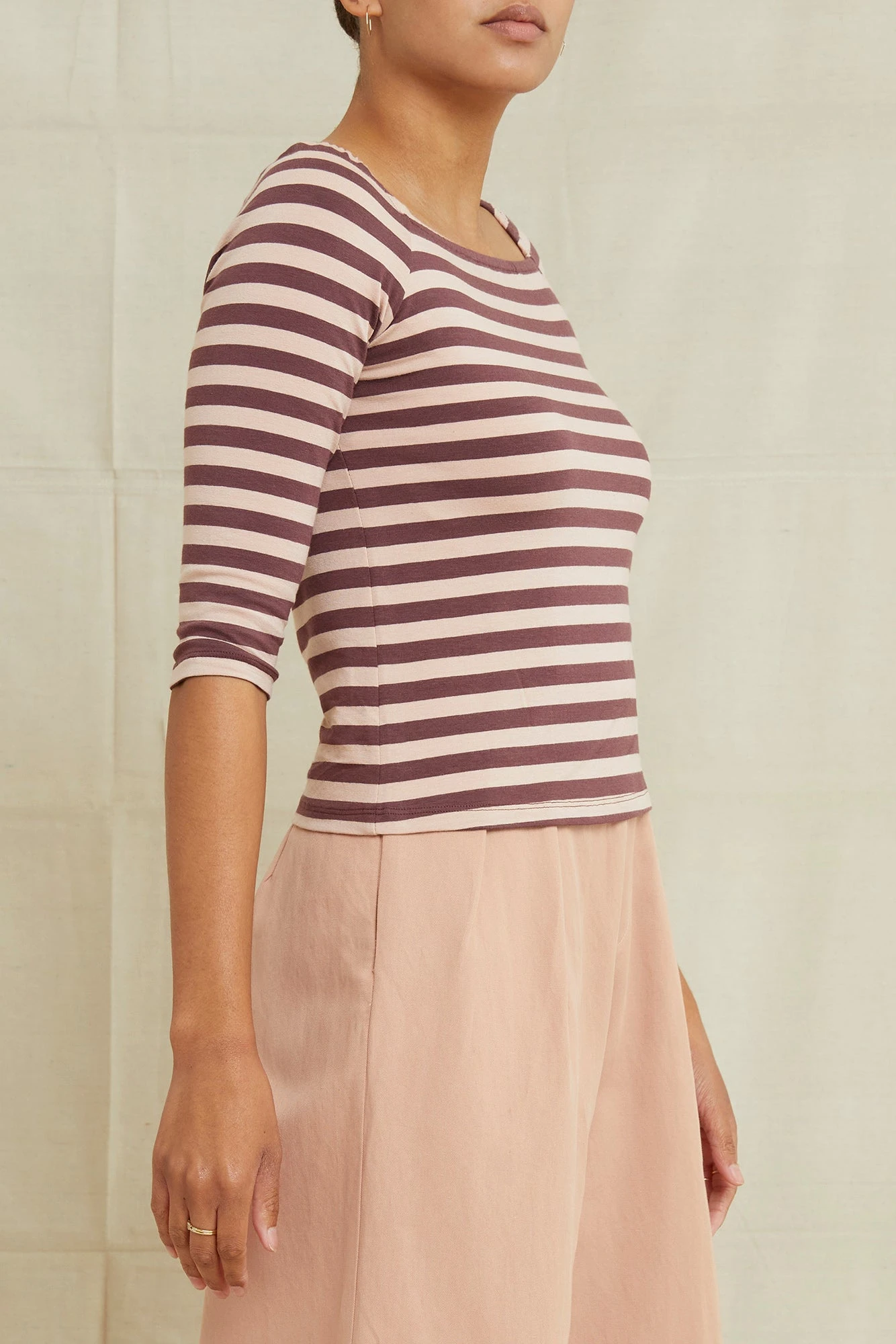 Amela 3/4 Sleeve Reverie Knit Tee - Maple Rose Stripe 2 Amela 3/4 Sleeve Reverie Knit Tee - Maple Rose Stripe - Image 2