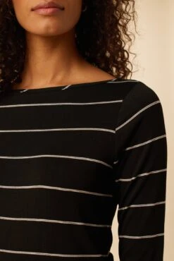 Francoise 3/4 Sleeve Dream Knit Tee - Havana Stripe Black -Outlet Sleek Vest Store 1005 3 4 Slv Francoise Black Havana Stripe 4