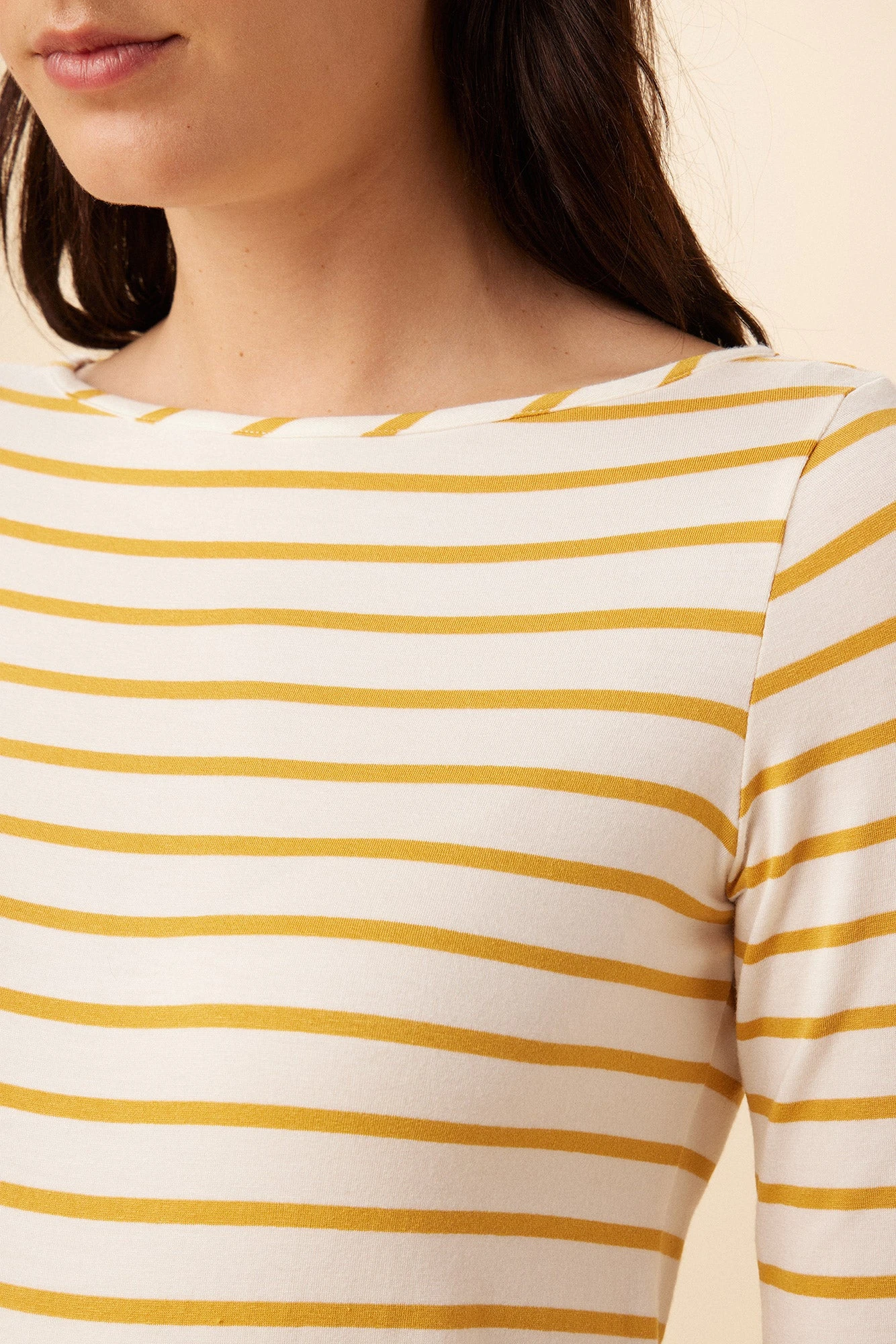 Francoise 3/4 Sleeve Dream Knit Tee - Ivory Sunflower Stripe - Image 4