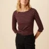 Francoise 3/4 Sleeve Dream Knit Tee - Maple Black Stripe