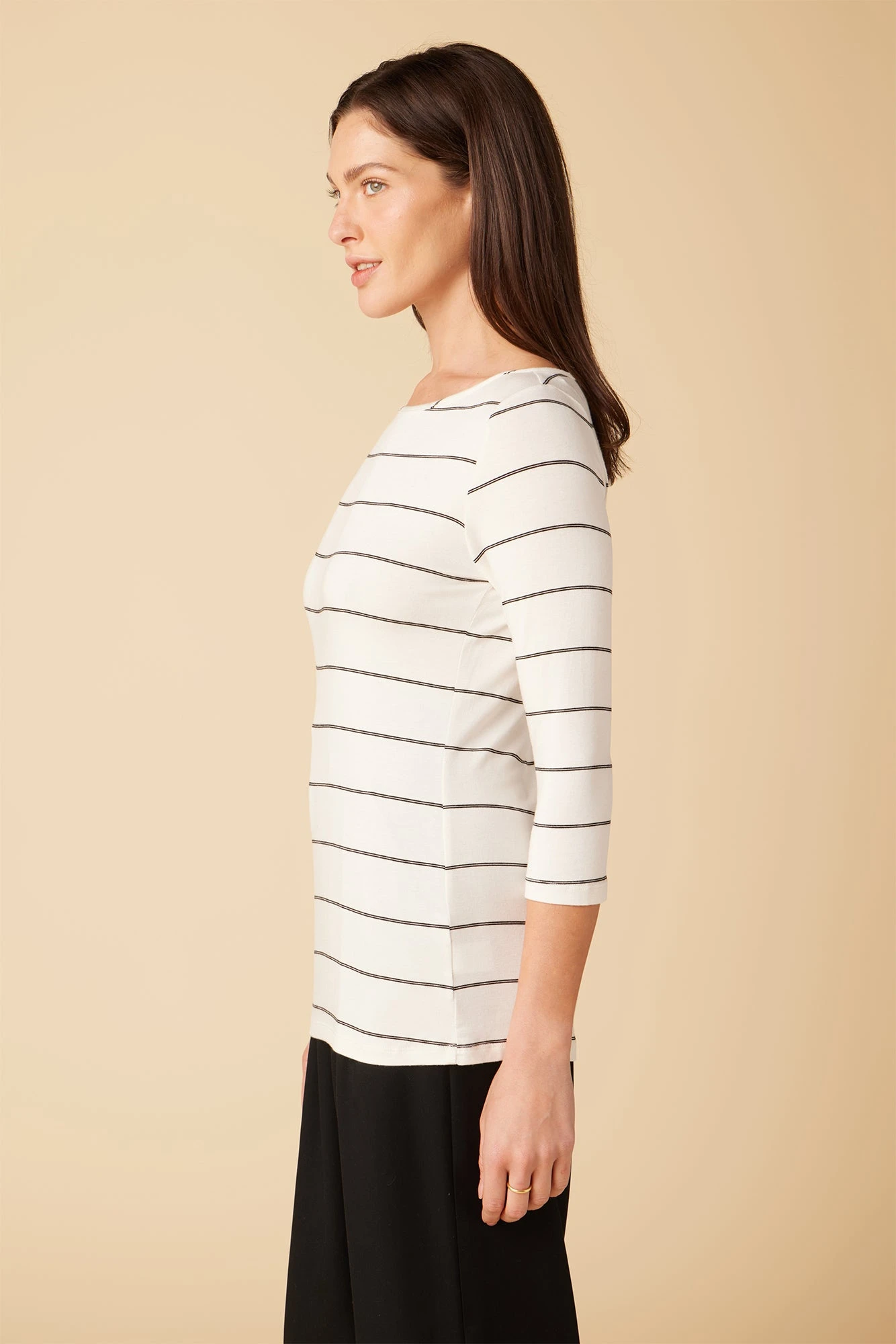Francoise 3/4 Sleeve Dream Knit Tee - White Havana Stripe 2 Francoise 3/4 Sleeve Dream Knit Tee - White Havana Stripe - Image 2