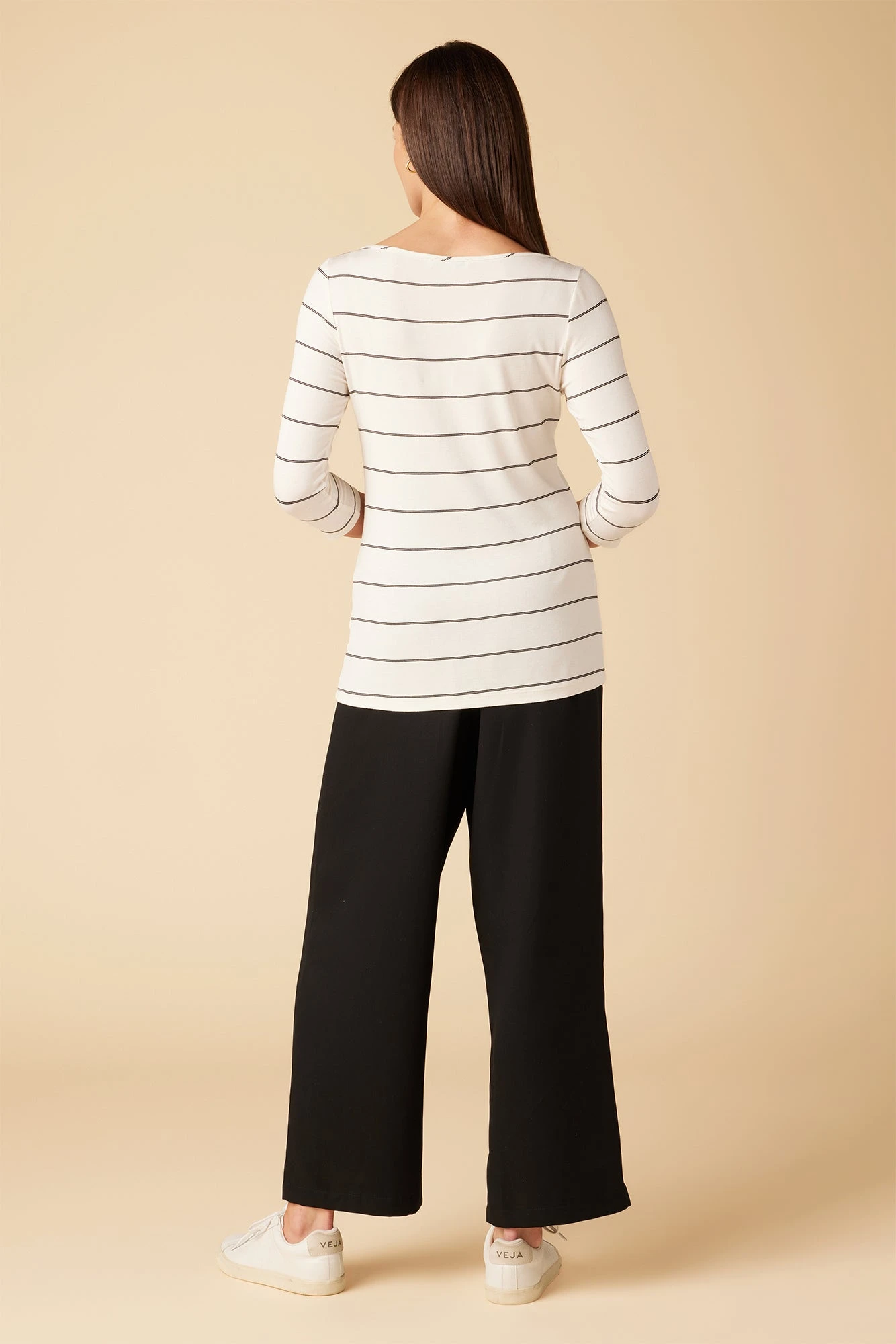 Francoise 3/4 Sleeve Dream Knit Tee - White Havana Stripe 3 Francoise 3/4 Sleeve Dream Knit Tee - White Havana Stripe - Image 3