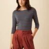 Francoise 3/4 Sleeve Dream Knit Tee - Azure Umber Stripe