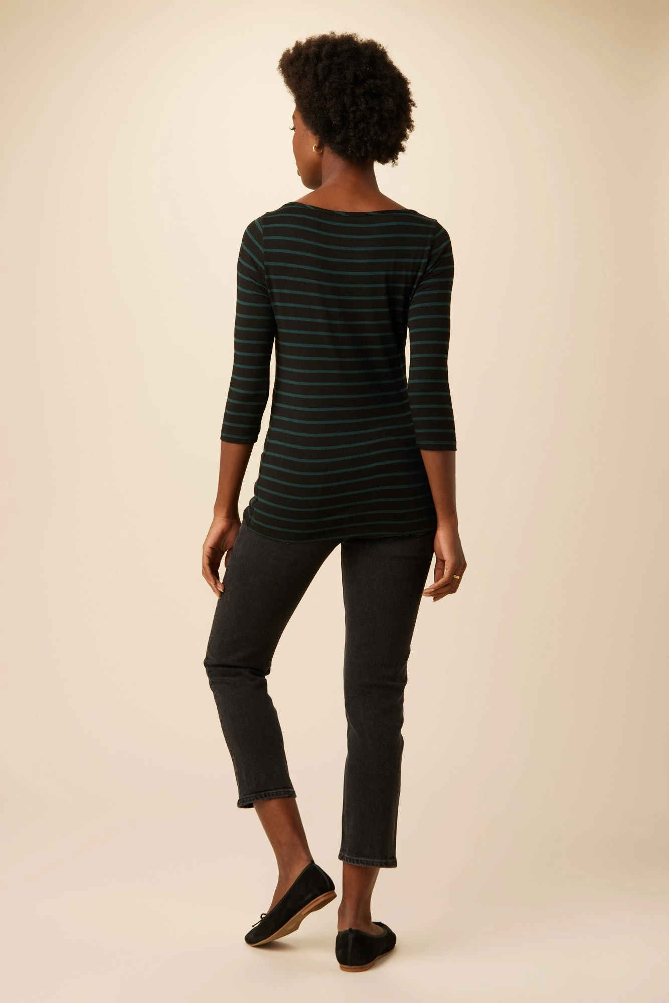 Francoise 3/4 Sleeve Dream Knit Tee - Black Spruce Stripe - Image 3