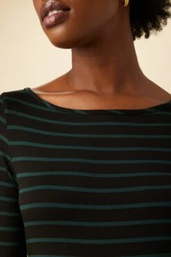 Francoise 3/4 Sleeve Dream Knit Tee - Black Spruce Stripe -Outlet Sleek Vest Store 1005 3 4 Slv Francoise Harbor Stripe Black Spruce 4