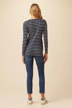 Itana Long Sleeve Dream Knit Tee - Basque Stripe -Outlet Sleek Vest Store 10070 LS Itana Dream Knit Basque Stripe 3