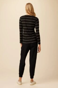 Itana Long Sleeve Dream Knit Tee - Havana Stripe Black -Outlet Sleek Vest Store 10070 LS Itana Dream Knit Black Havana Stripe 3