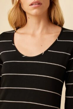 Itana Long Sleeve Dream Knit Tee - Havana Stripe Black -Outlet Sleek Vest Store 10070 LS Itana Dream Knit Black Havana Stripe 4