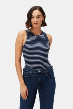 Jillian Dream Knit Tank - Navy Natural Stripe