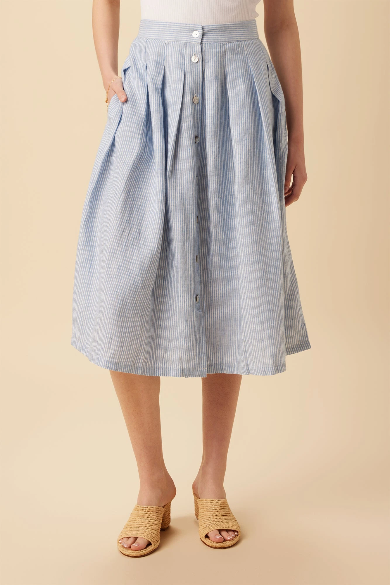 Mariah Linen Skirt - Blue Natural Stripe 1 Mariah Linen Skirt - Blue Natural Stripe
