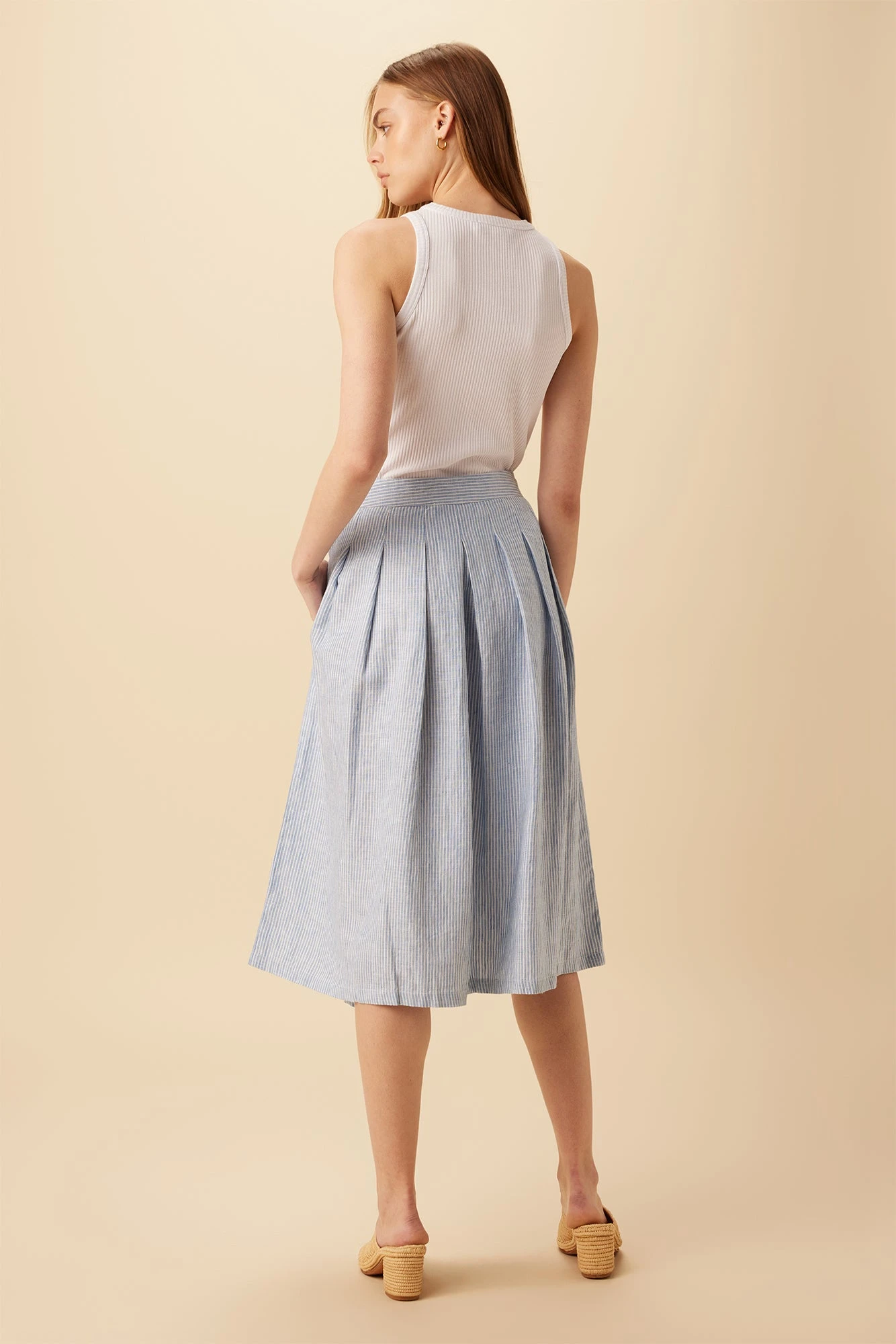 Mariah Linen Skirt - Blue Natural Stripe 4 Mariah Linen Skirt - Blue Natural Stripe - Image 4