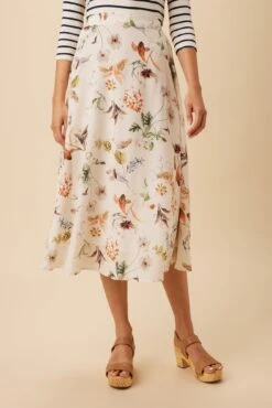 Blaze Washable Silk Skirt - Botanic Floral Ivory -Outlet Sleek Vest Store 10227 Blaze Silk Lined Botanic Floral Ivory 1