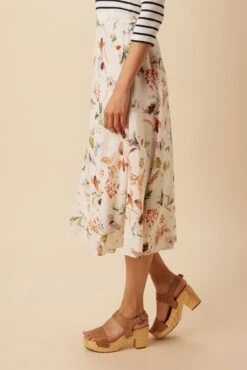 Blaze Washable Silk Skirt - Botanic Floral Ivory -Outlet Sleek Vest Store 10227 Blaze Silk Lined Botanic Floral Ivory 2