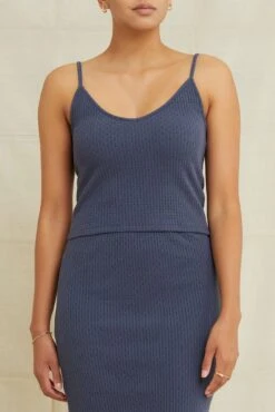 Thea Pointelle Rib Tank - Pacific Blue