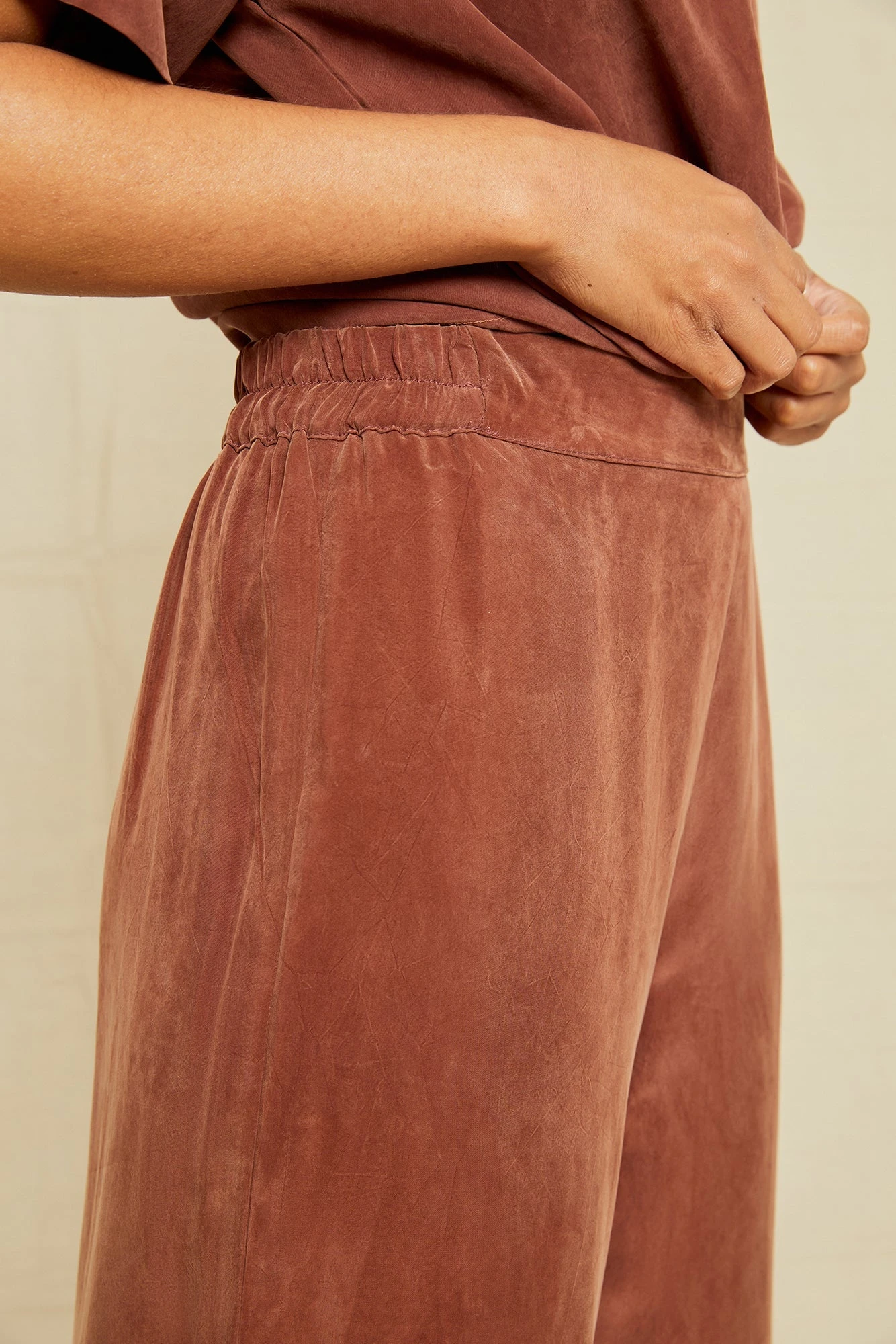 Mabel Cottonseed Cupro Pajama Pants - Earth - ReAmour 4 Mabel Cottonseed Cupro Pajama Pants - Earth - ReAmour - Image 4