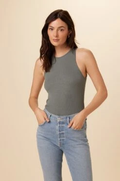Jillian Dream Rib Tank - Moss