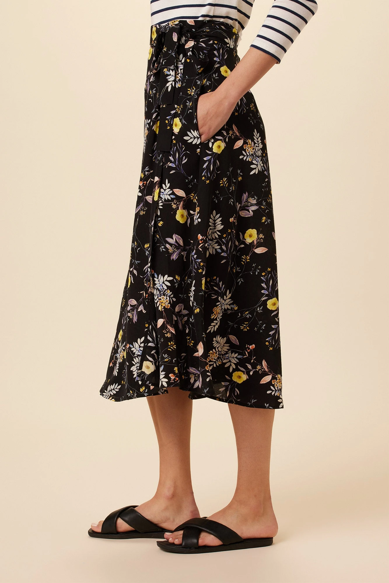 Blaze Washable Silk Wrap Skirt - French Jardin Black 2 Blaze Washable Silk Wrap Skirt - French Jardin Black - Image 2