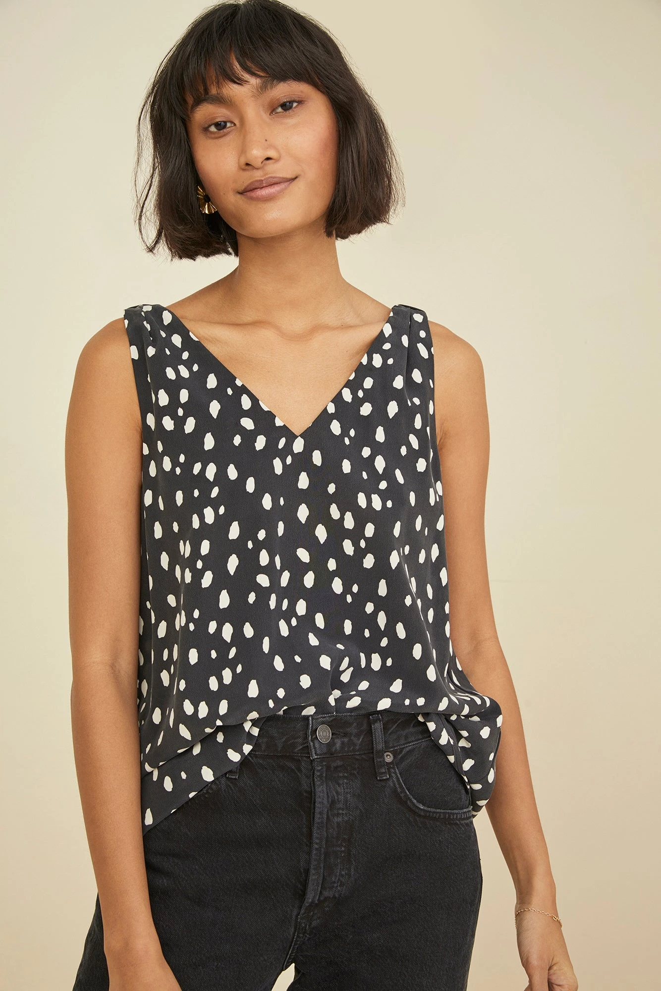 Ninette Washable Silk Tank - Pebble Dot Black - ReAmour 1 Ninette Washable Silk Tank - Pebble Dot Black - ReAmour