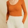 Itana Long Sleeve Dream Rib Tee - Umber