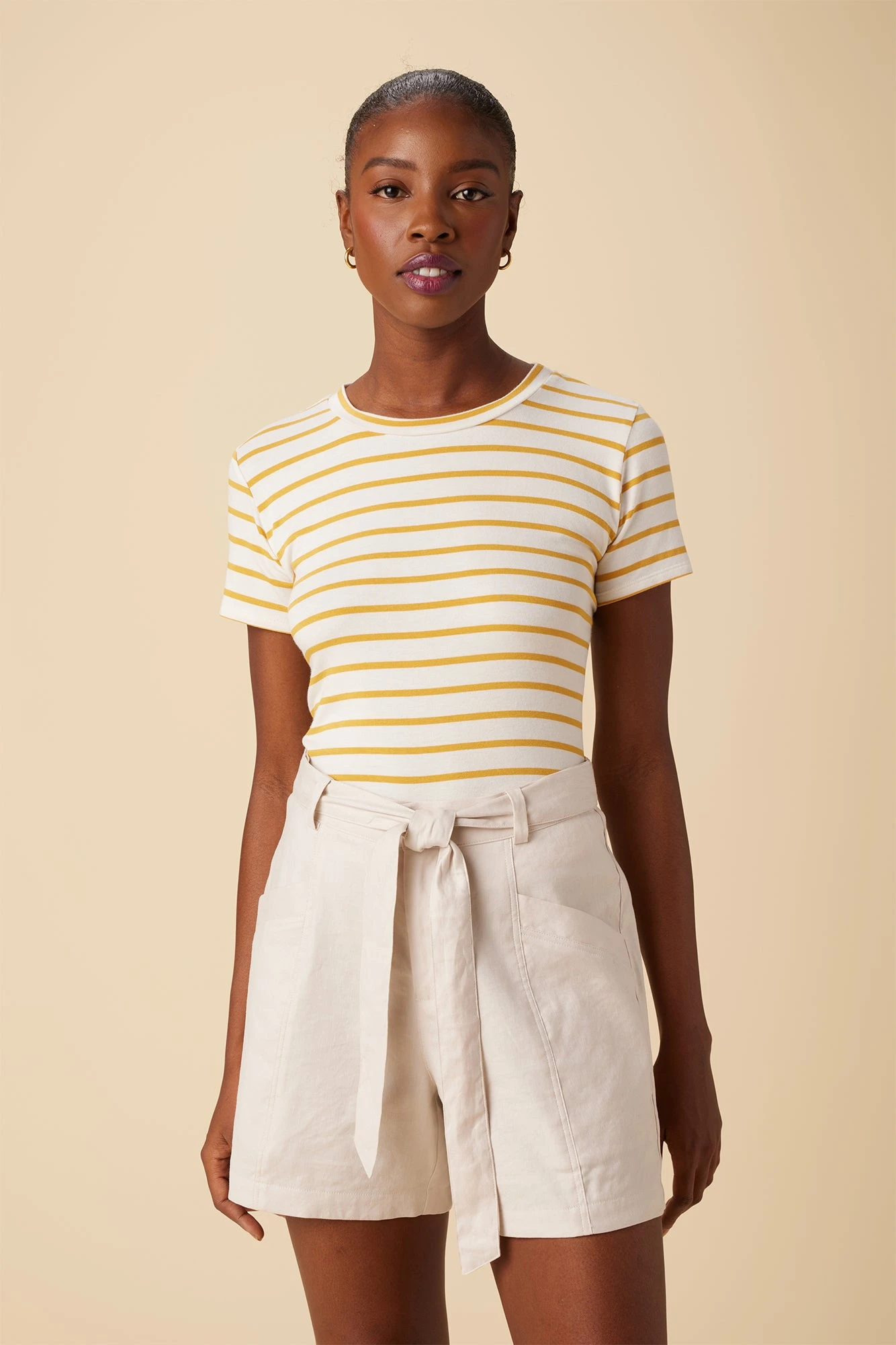 Berkeley Dream Knit Tee - Ivory Sunflower Stripe 1 Berkeley Dream Knit Tee - Ivory Sunflower Stripe