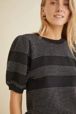 Liza Sweater Tee - Black Texture Stripe -Outlet Sleek Vest Store 9666 Liza Black Texture Stripe 2241 web 837c0400 21cf 47d2 95fc 11e1107874c4